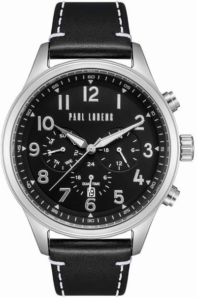 Ora burrash Paul Lorens PL20011A-1A1, kuarc, rrip lëkure, e zezë