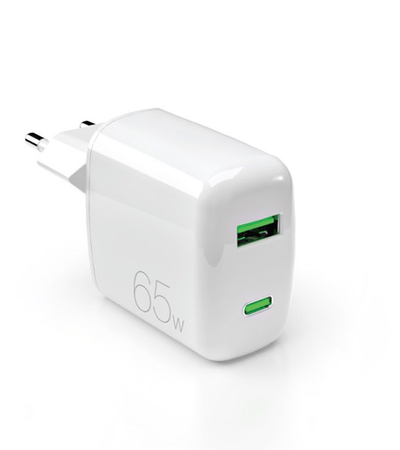 Karikues muri Puro MiniPro, 65W, me USB A dhe USB C, i bardhë