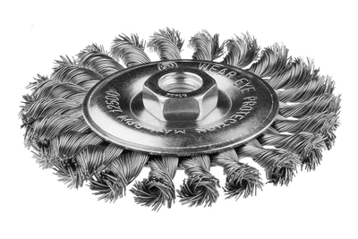 Furçë rrethore metalike INOX, disk 125mm, tel i përdredhur, M14