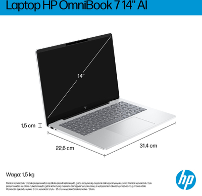 Laptop HP OmniBook 7 AI 14-fr0002nw, Intel Core Ultra 7, ekran 14\" 2560x1440, gri