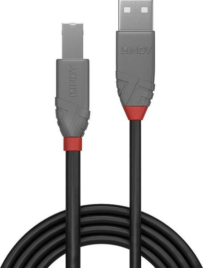 Kabllo USB Lindy Anthra Line, USB A në USB B, 7.5 m, gri