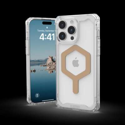 Mbrojtëse telefoni UAG Plyo Ice Gold për iPhone 15 Pro Max 6.7", me magnet MagSafe, transparente