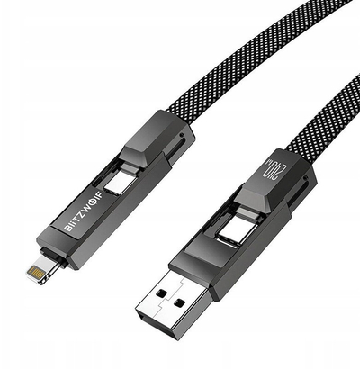 Kабел мултипорт BlitzWolf BW-HDC7, 4 во 1 USB USB C Lightning, 240W 1.2m, црна