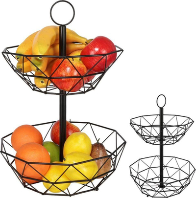 Shportë metali për fruta dhe perime Vilde, 2 nivele, 43 cm, e zezë