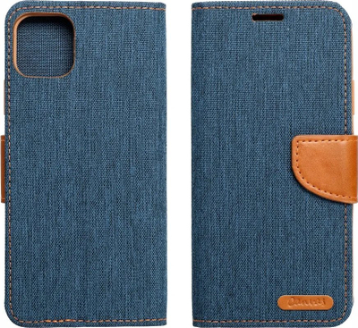 Futera libër Canvas për Samsung Galaxy A35 5G, me xhepa për karta, me mbajtëse, blu