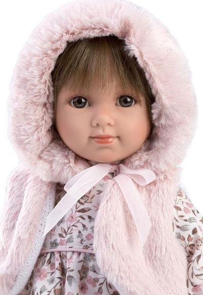 Kukull Llorens Sara, 35 cm, me fustan me lule, rozë