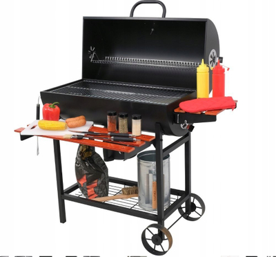 Grill qymyri pa markë, me kapak, sipërfaqe 71x34.5 cm, i zi