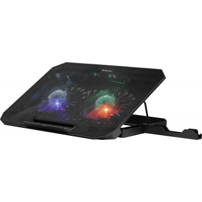 Mbajtëse ftohëse për laptop NATEC NS-510, 2 ventilatorë, dritë rainbow, e zezë