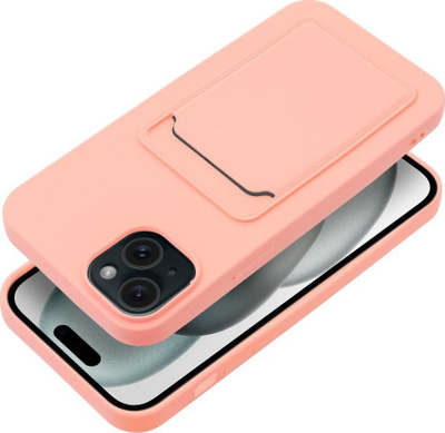Mbulesë silikoni Forcell Card Case për iPhone 15 Plus, me xhep për kartë, rozë