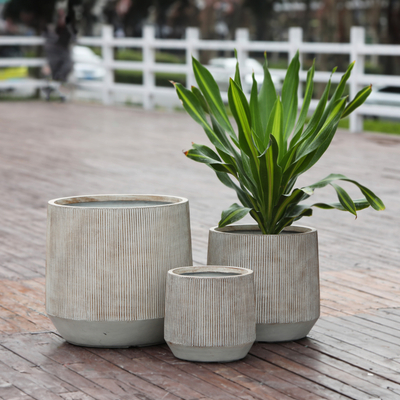 Set vazo rrethore Gardener HM4724, 3 copë, FiberClay, ngjyrë çimento