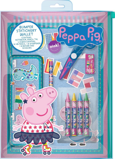 Set shkolle Peppa Pig Bumper Stationery Wallet, portofol me mjete shkrimi, shumëngjyrësh