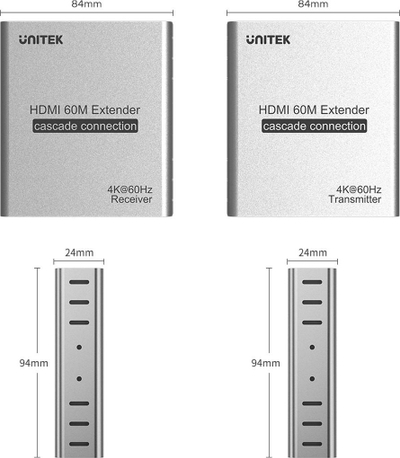 Adapter HDMI Unitek V1164A, HDMI në HDMI, 4K 60Hz, argjendtë