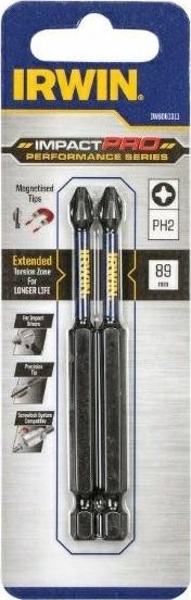 Bit kaçavide Irwin Impact Pro PH2, 89mm, set 2 copë