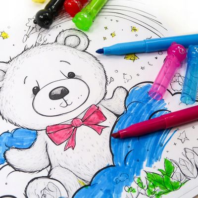 Markatorë me majë të butë Kidea Bears, set me 6 ngjyra, shumëngjyrësh