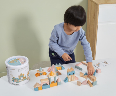 Set konstruktues druri Viga Toys PolarB, mbi 50 copë, me ngjyra
