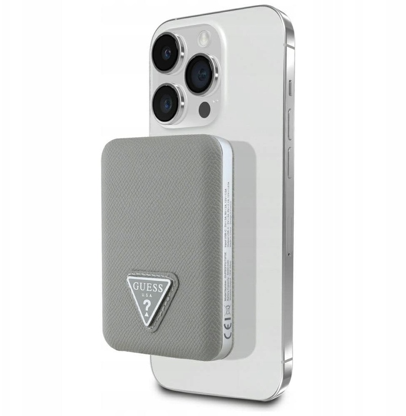 Power bank Guess Grained Triangle, MagSafe, 5000mAh, 15W, USB C, bezhë
