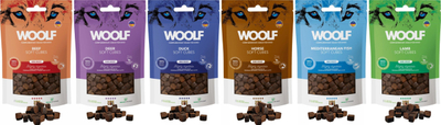 Shujta për qen Woolf Soft Cubes Salmon, me një lloj proteinë, 100g
