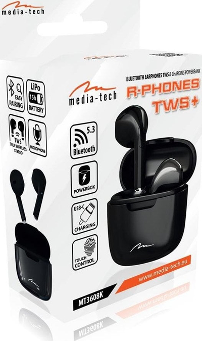 Kufje Bluetooth TWS 5.3 in-ear, 15 orë, me kuti karikimi, të zeza