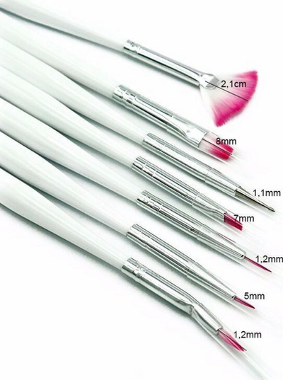 Set furçash për nail art Sunone White, 8 copë, dorezë e rehatsheme, i bardhë