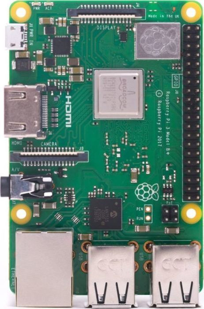 Pllakë kompjuteri Raspberry Pi 3 Model B Plus, 1GB RAM, me WiFi dhe Bluetooth, ngjyrë jeshile