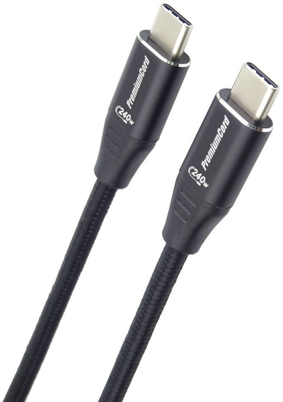Kabllo USB C PremiumCord, 1.5m, 240W, 480 Mbps, e zezë