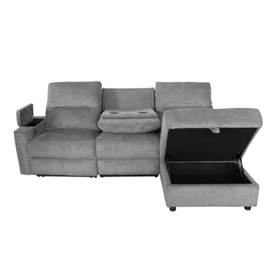 Divan qoshe me recliner SYNTHIA HM3308.03R, 246x159cm, me hapësirë ruajtjeje, gri
