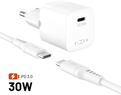 Karikues USB C Fixed Mini PD30, 30W, Power Delivery 3.0, i bardhë