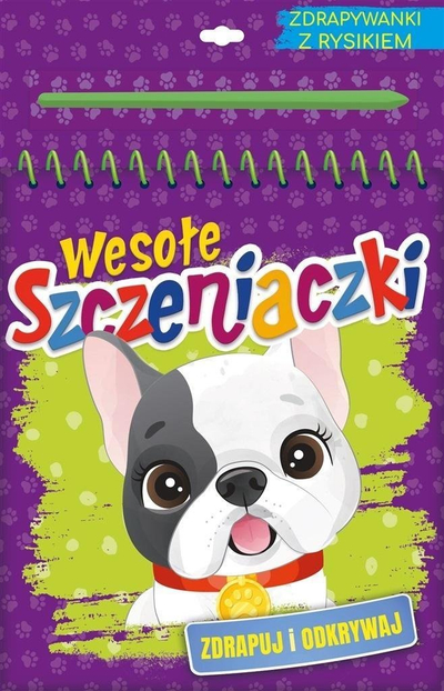 Fletore aktiviteti gërvisht dhe zbulo Kalpol Wesołe Szczeniaczki, për kalamaj, me këlyshë bulldog, me shumë ngjyra
