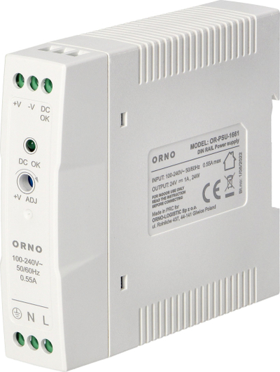 Furnizues DIN Rail Orno OR-PSU-1661, 24V DC 1A, 24W, i bardhë