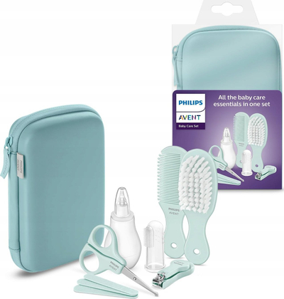 Set kujdesi për bebe Philips Avent SCH401/00, 8 pjesë, me etui për udhëtim, blu