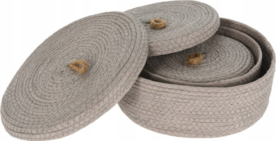 Set shporta ruajtjeje jute me kapak, 3 copë, bezhë natyrale