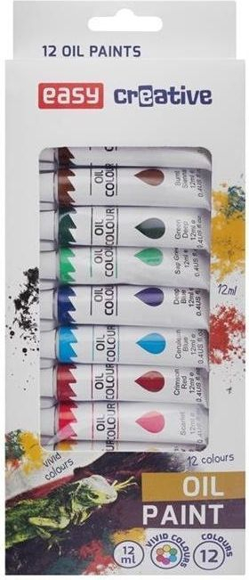 Ngjyra vaji Easy Stationery, set 12x12ml, 12 ngjyra të përziera
