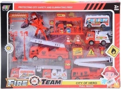 Set lodrash zjarrfikës Fire Team City of Hero, kamionë dhe figura, mbi 3 vjeç, i kuq