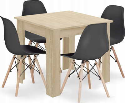 Set tavoline ngrënieje Oskar Osaka, tavolinë katrore 80x80 cm, 4 karrige, sonoma dhe e zezë