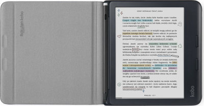 Навлака SleepCover за Kobo Libra Colour Notebook, со држач 2 во 1, веганска кожа, црна