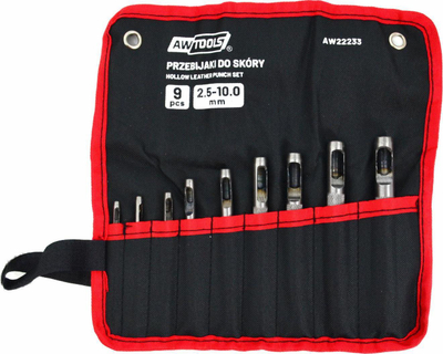 Set shpues lëkure AWTools, 9 copë, çelik karboni