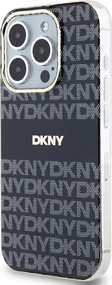 Заштитна маска DKNY Repeat Pattern Tonal Stripe MagSafe за iPhone 15 Pro, PC TPU, црна