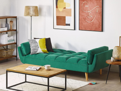 Divan shtrat Beliani Asby Velvet, 3 vende, këmbë druri, jeshil