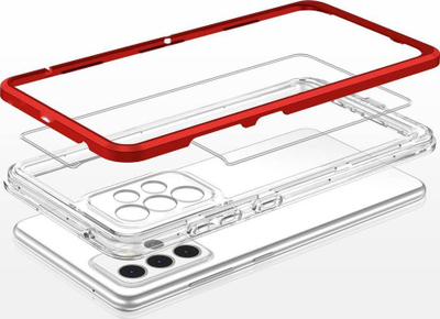 Maskë telefoni për Samsung Galaxy A33 5G, transparente, 3 në 1, me kornizë të kuqe