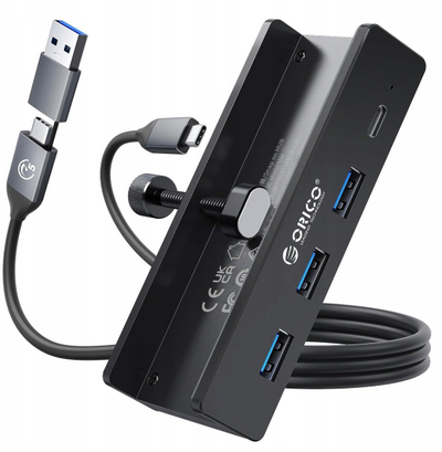 HUB USB ORICO MH4PU, USB 3.0 3 porta USB C 1 port, me kapëse, i zi