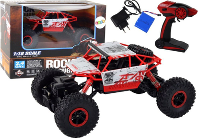 Makinë lodër terreni me pult Leantoys Rock Crawler, shkallë 1:18, 2.4GHz, e kuqe