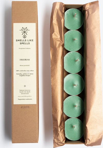 Qirinj tea light Smells Like Spells Freyr, soje natyrale, set me 6 copë, jeshil