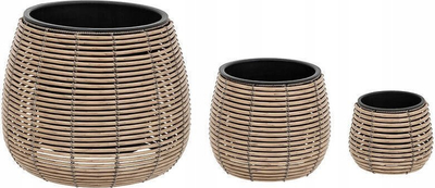 Set vazo lulesh Atmosphera, 3 copë, pamje ratan, diametër 20 29 45 cm, bezhë