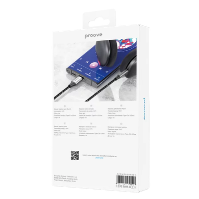 Kabllo audio Proove SoundMesh Type-C në 3.5mm(AUX), 1m, gri