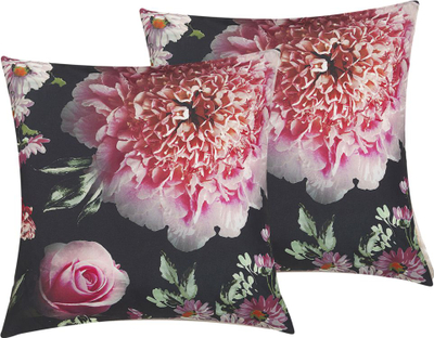 Set jastëkësh dekorativë Beliani HEDERA, 45 x 45 cm, me lule, me sfond të zi