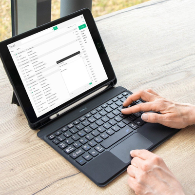 Këllëf me tastierë Mobilis, Bluetooth, me touchpad, AZERTY frëngjisht, ngjyrë e zezë