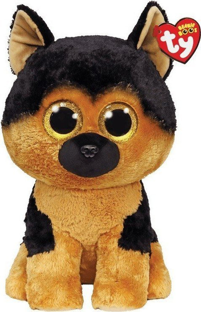 Lodër pelushi TY Beanie Boos Spirit, qen German Shepherd, 45 cm, kafe e zezë