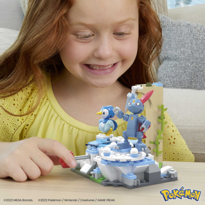 Lodër me gurë ndërtimi MEGA Pokemon Piplup edhe Sneasel Snow Day, 183 copa, për kalamaj 7+