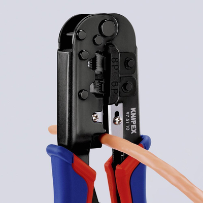 Presa krimpimi Knipex 97 51 10 SB, për fisha RJ11 RJ45, shumëfunksionale, e zezë