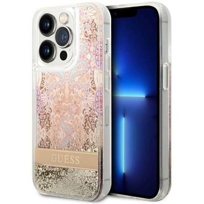 Kapak telefoni Guess për iPhone 14 Pro 6.1", me shkëlqim, ngjyrë e artë